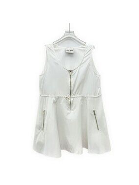 Miu Miu 2022 White Logo Half-Zip Sleeveless Dress